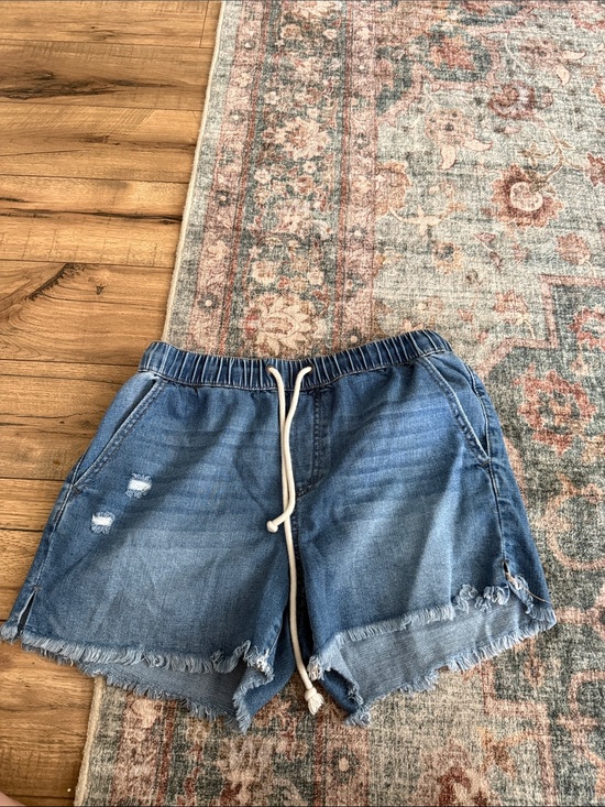 NOBO Pants - NOBO Medium Blue Distressed Denim Drawstring Shorts